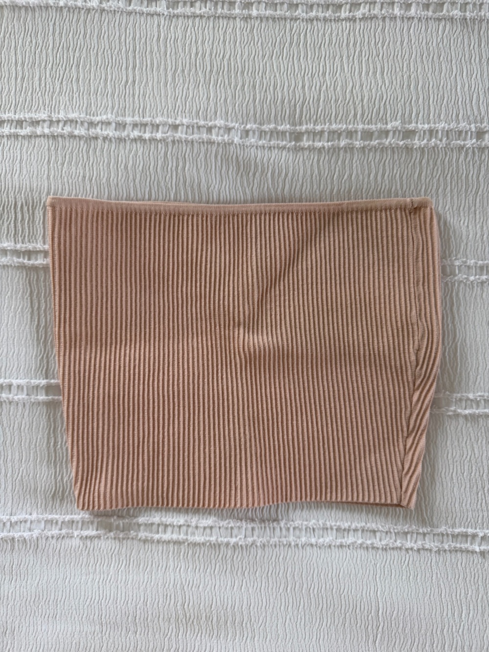 La Hearts Ribbed Bandeau Crop Top in Dusty Peach
